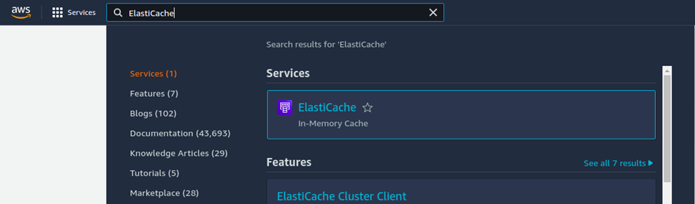 search for ElastiCache