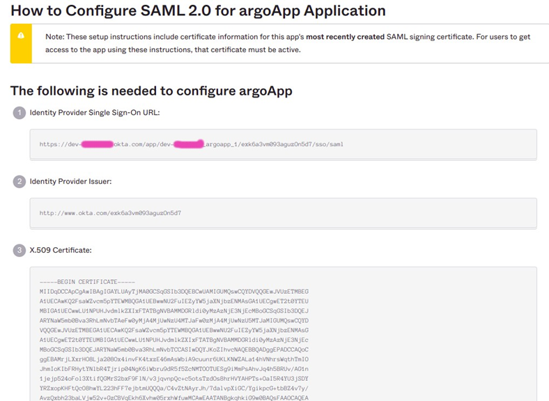 configure saml for argoapp application