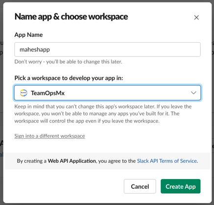 App Name Choose Workspace